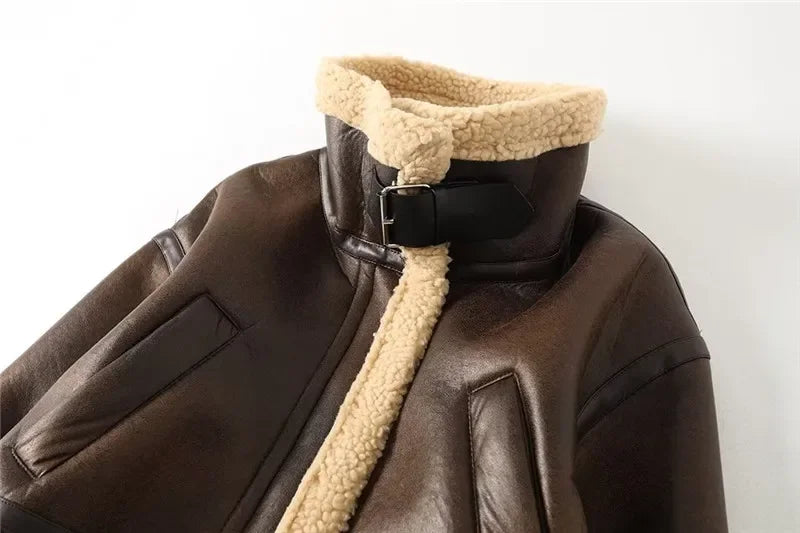 warm faux leather coat