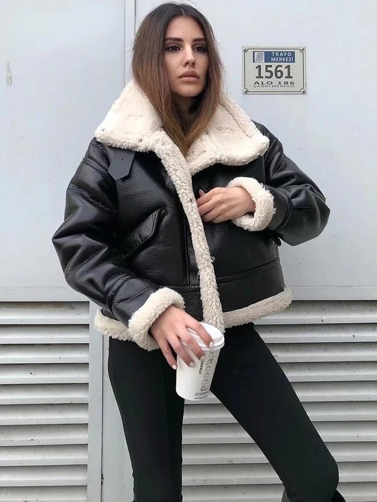 warm faux leather coat