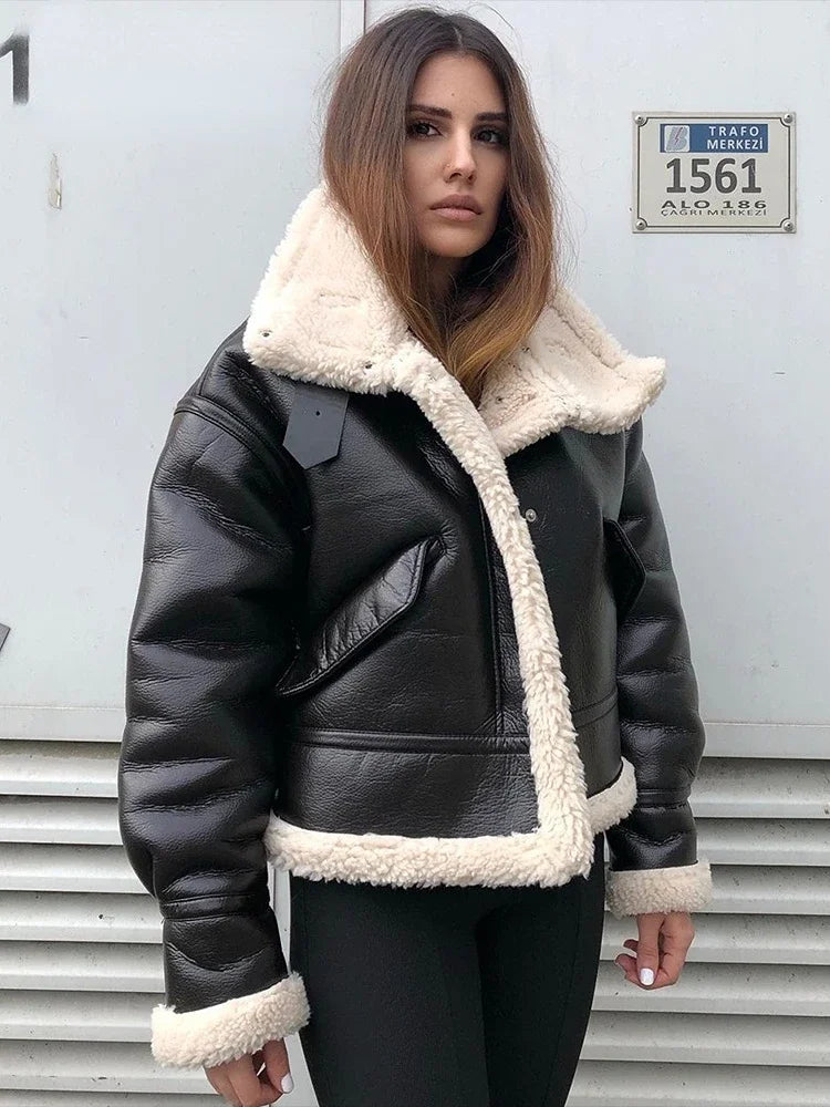 warm faux leather coat