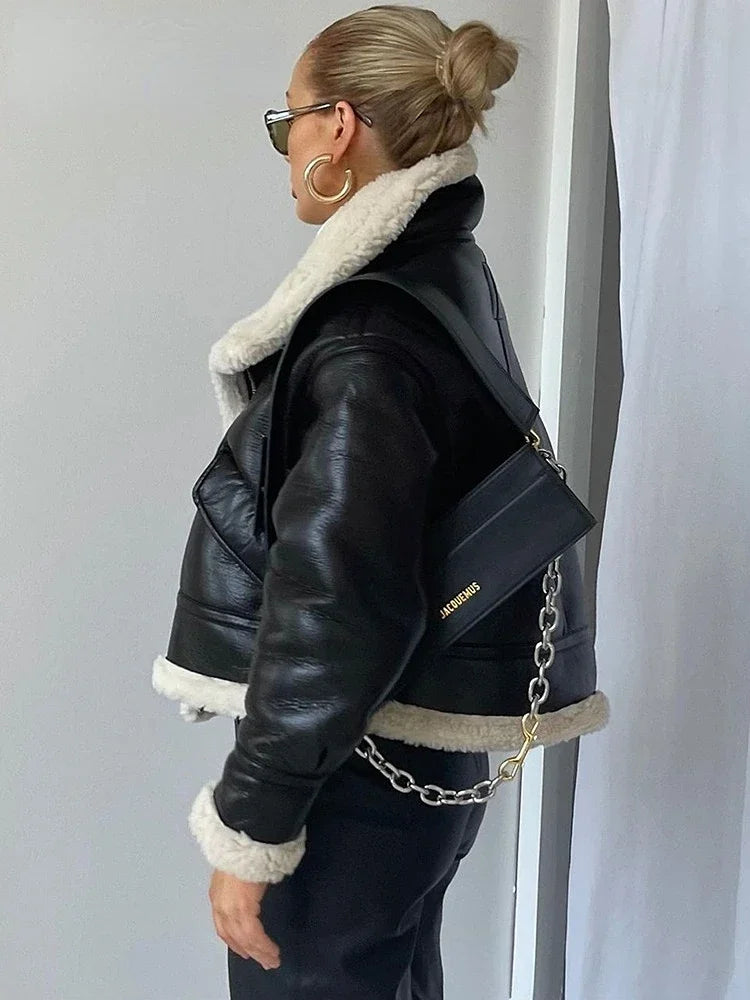 warm faux leather coat