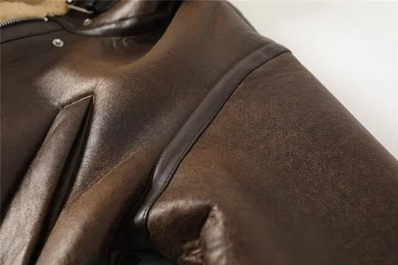 warm faux leather coat