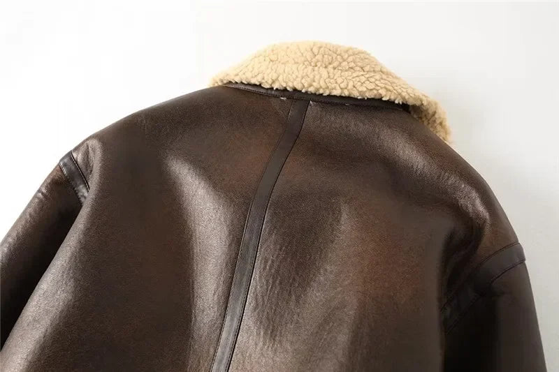 warm faux leather coat