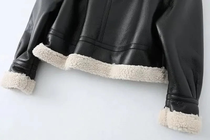 warm faux leather coat